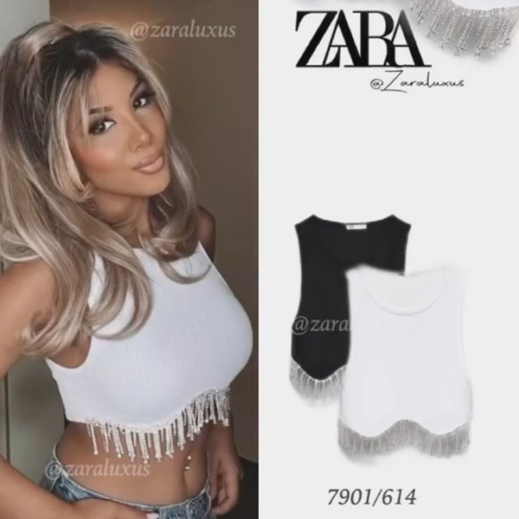 Zara Seamless Rhinestone Crop Top White Sz XS-S , M-L NWT - Picture 6 of 15